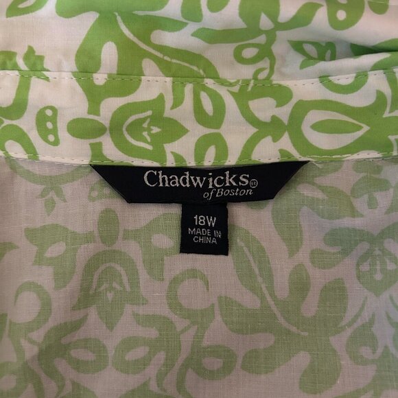 Chadwick's of Boston Size 18W Green/White Sleeveless Button front Poplin Shirt - Picture 5 of 5
